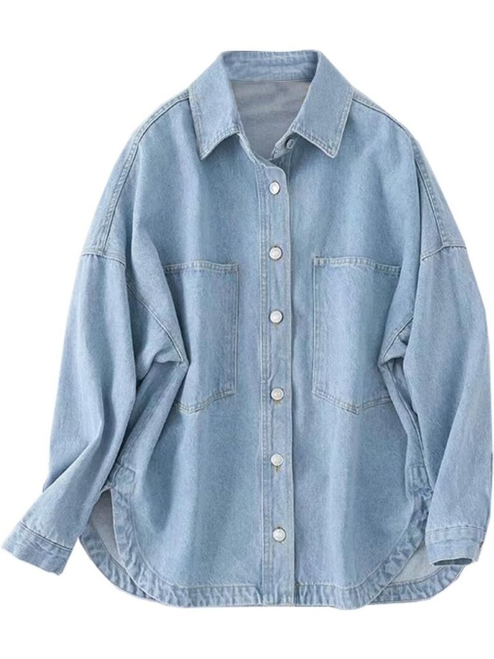 Trendy Oversized Denim Shirt Jacket for Women | Long Sleeve Button Down Shacket